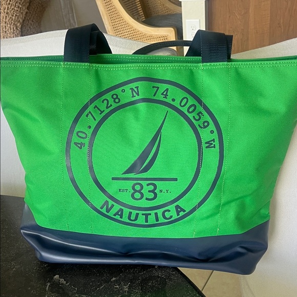 NWT Nautica green and navy canvas nautical tote. 19“ x 13 1/2“ - Picture 1 of 5